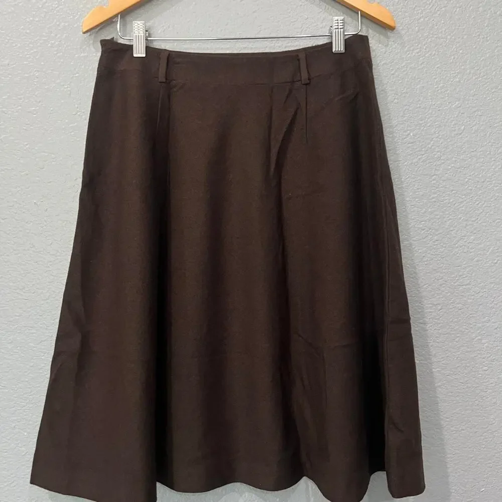 Talbots Brown Herringbone A-Line Midi Skirt | Size 12